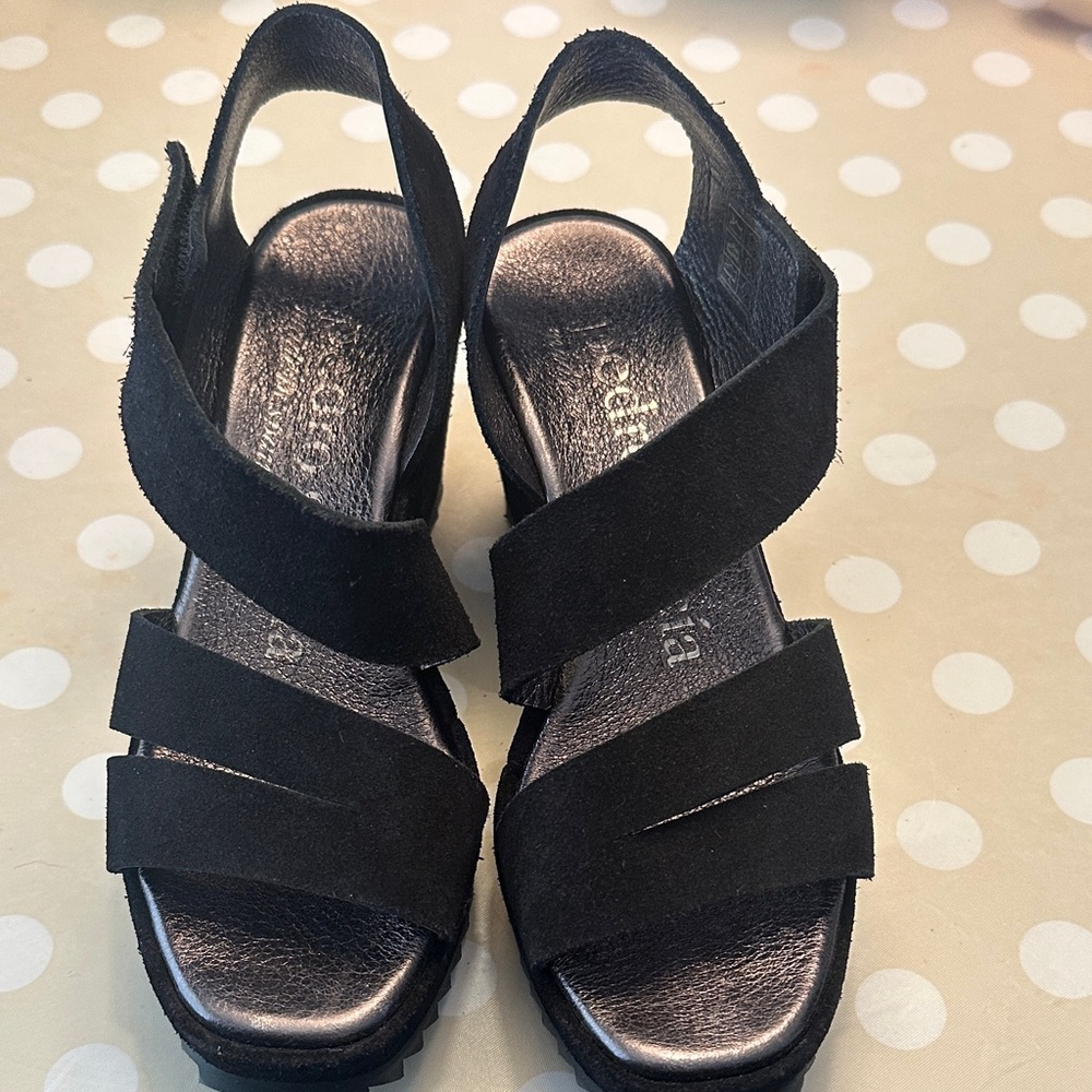 Pedro Garcia Black Suede Women's Strappy Slingback Sandals